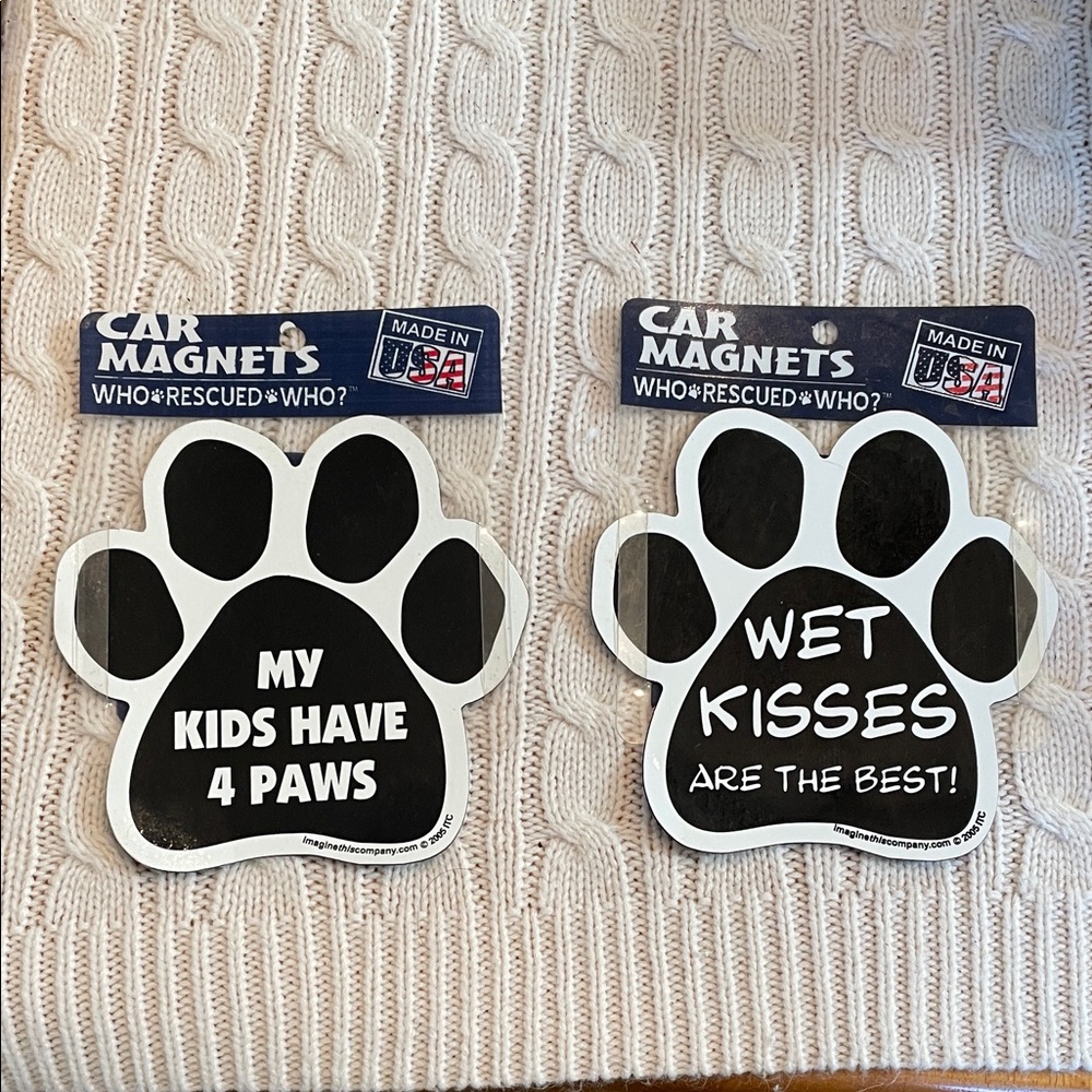 New Dog car magnets Lot of two “wet kisses are the best” & “my kids have paws ”